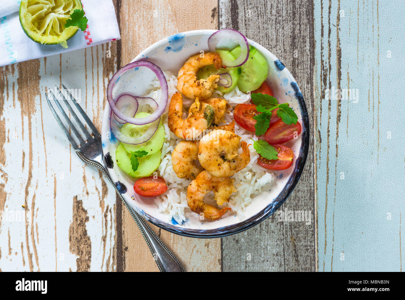 Gourmet seafood tandoori king prawns hires stock photography and