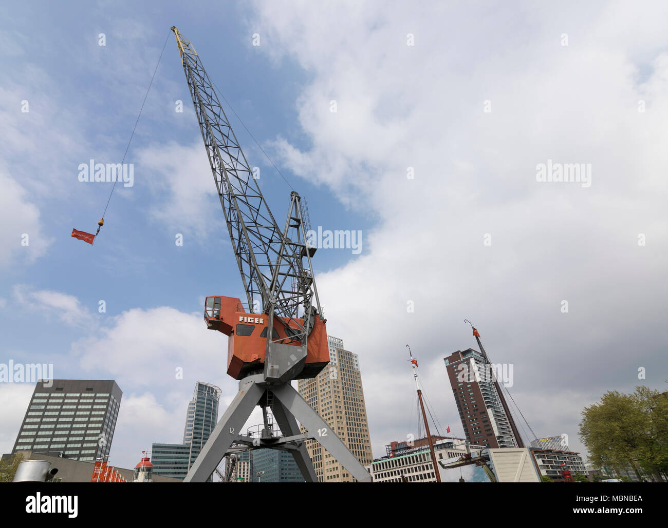 Historical crane in the old inner city harbor of Rotterdam, Netherlands Stock Photo