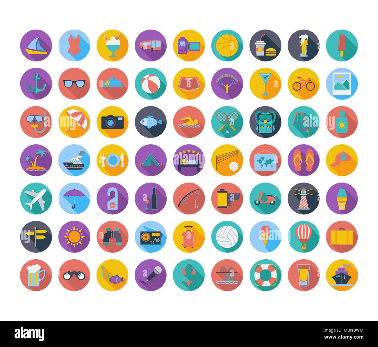 Summer flat Icons whit long shadow. Vector illustration Stock Vector ...