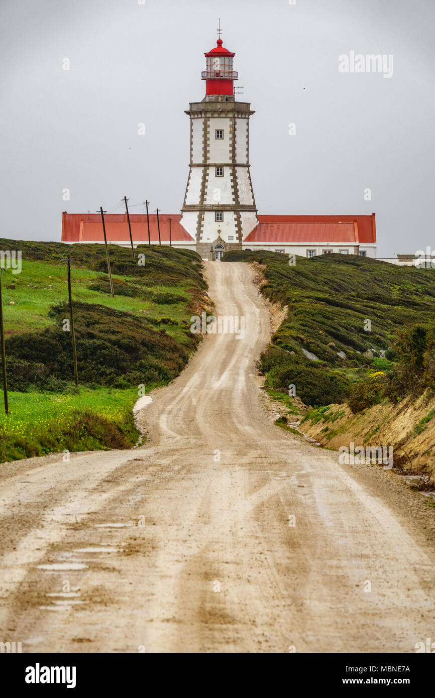Cape Espichel lighthouse and track Stock Photo