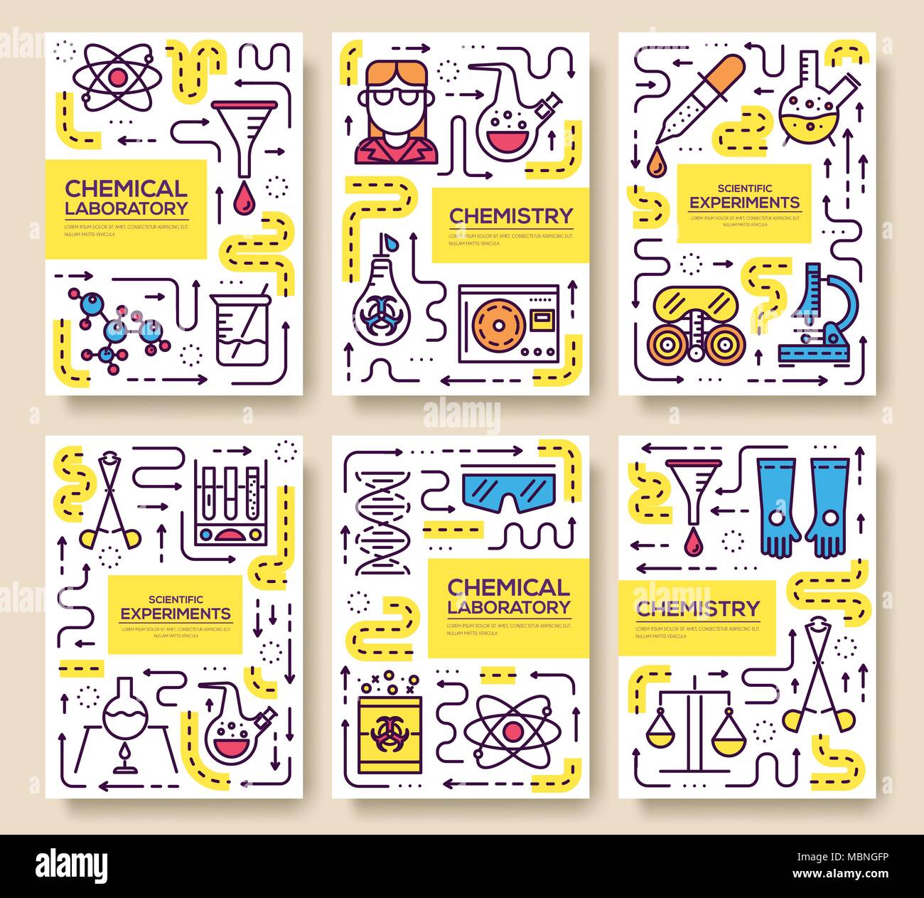 Premium quality scientific vector brochure cards thin line set ...