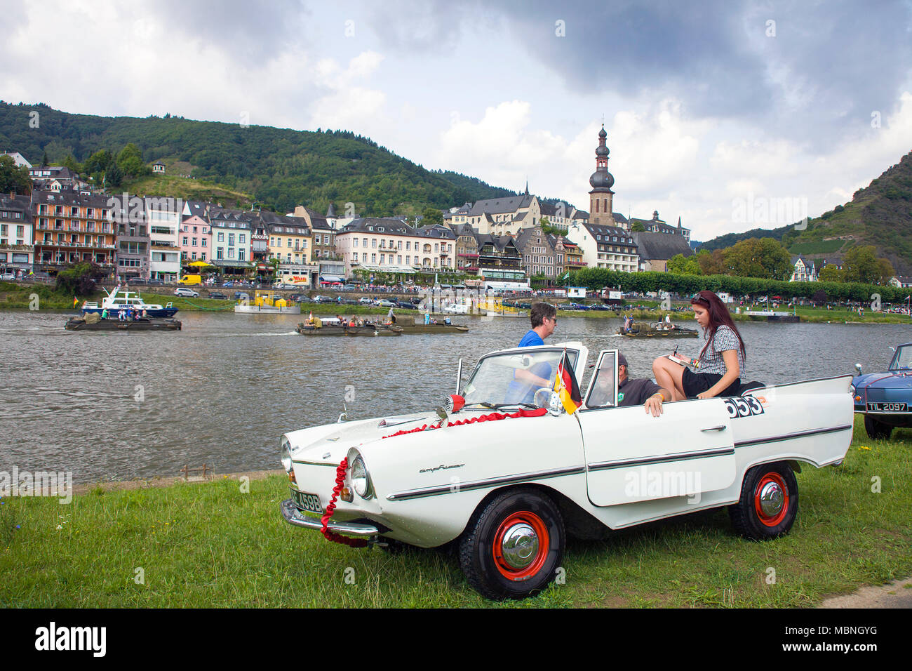 Amphic car, a german amphibious vehicle at Moselle river, Cochem, Rhineland-Palatinate, Germany Stock Photo
