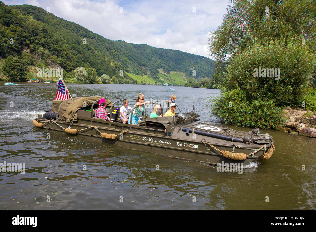 Military amphibious vehicle on Moselle river at Neumagen-Dhron, Rhineland-Palatinate, Germany Stock Photo