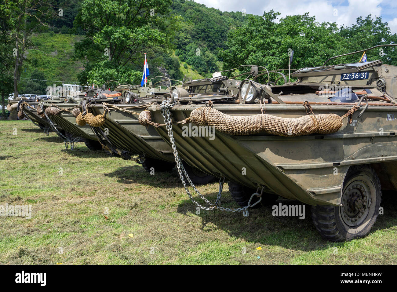 Military amphibious vehicles at Moselle river, Neumagen-Dhron, Rhineland-Palatinate, Germany Stock Photo