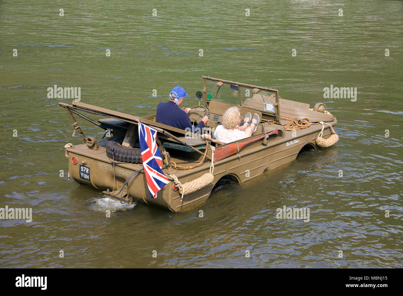Military amphibious vehicle on Moselle river at Bruttig-Fankel, Rhineland-Palatinate, Germany Stock Photo