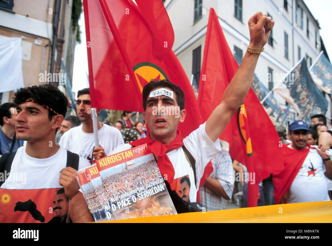 protest against the international G8 summit in Genoa (Italy), July 2001, Kurdish demonstrators Stock Photo
