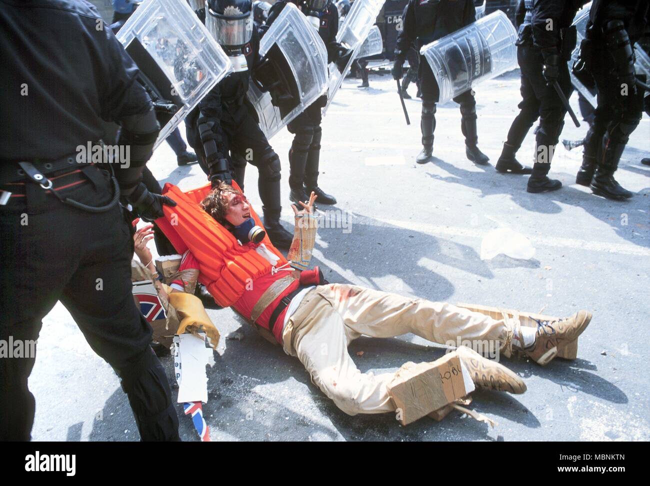 protest against the international G8 summit in Genoa (Italy), July 2001 Stock Photo