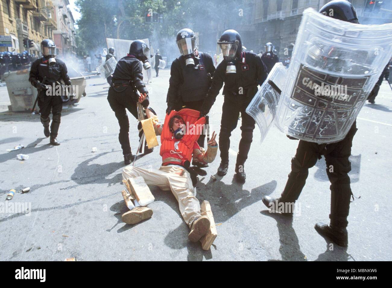 protest against the international G8 summit in Genoa (Italy), July 2001 Stock Photo