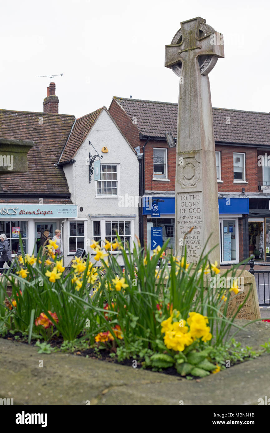 Billericay, Essex, England, April 2018, A view of the war memorial at the High Street/Chapel Street junction/ Stock Photo