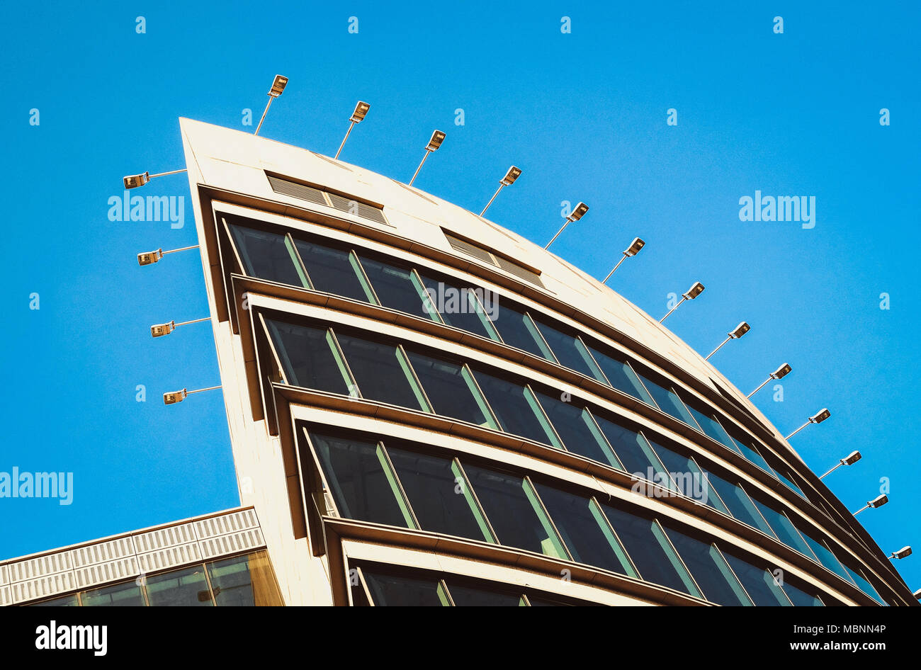 Details of an office building against blue sky in Moscow, Russia. Stock Photo