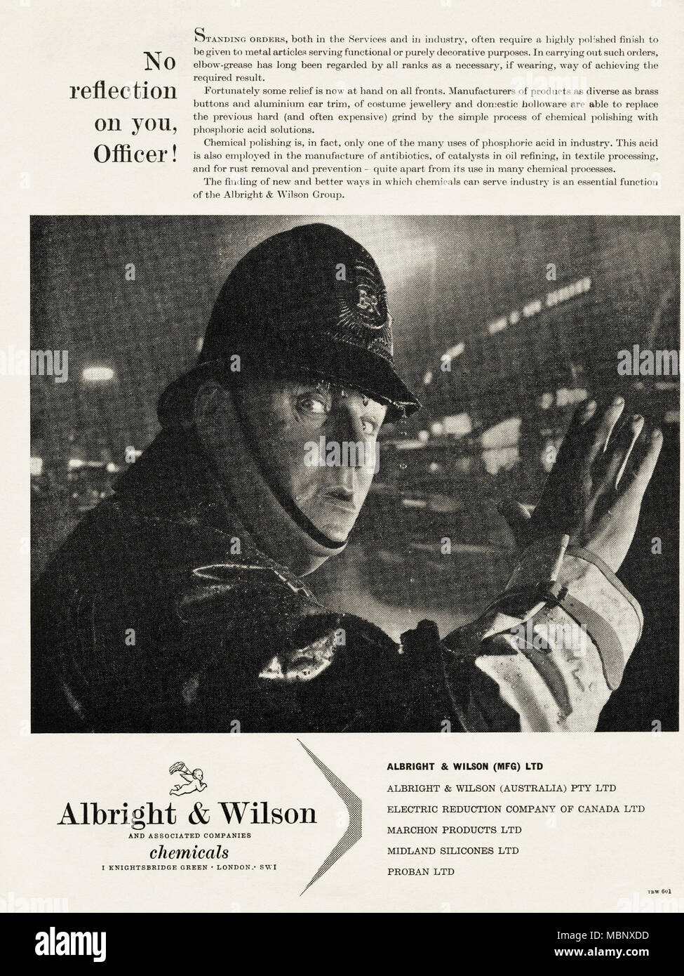 1950s original vintage advertisement advertising Albridght & Wilson ...