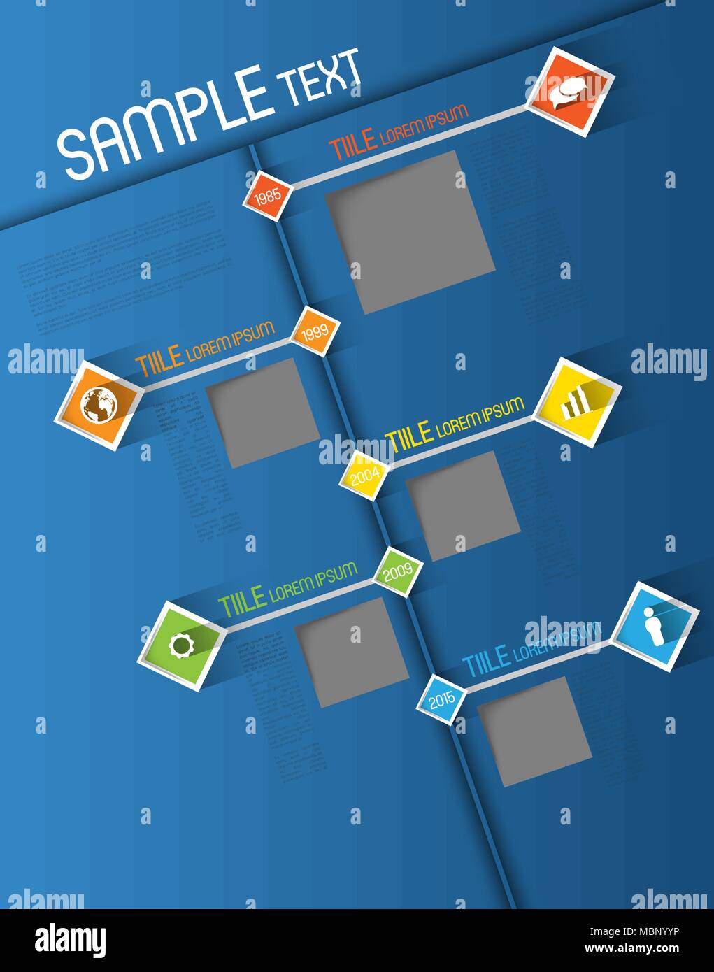 timeline infographic template with squares and icons, flat effect Stock ...