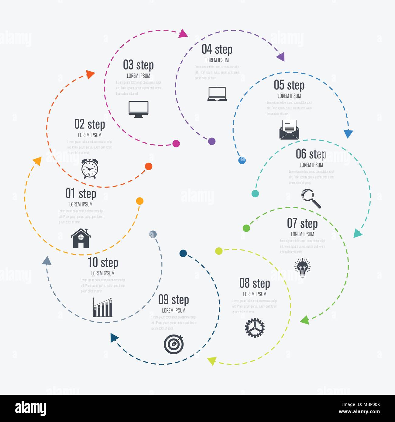 Infographics template 10 options with circle Stock Vector