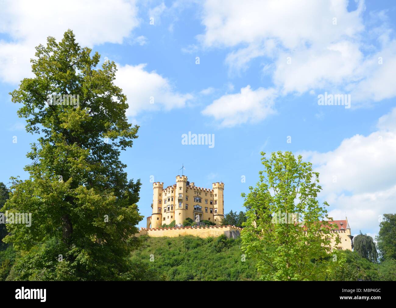 view of the Hohenschwangau castle near alpine village Schwangau in Bavaria, Germany Stock Photo