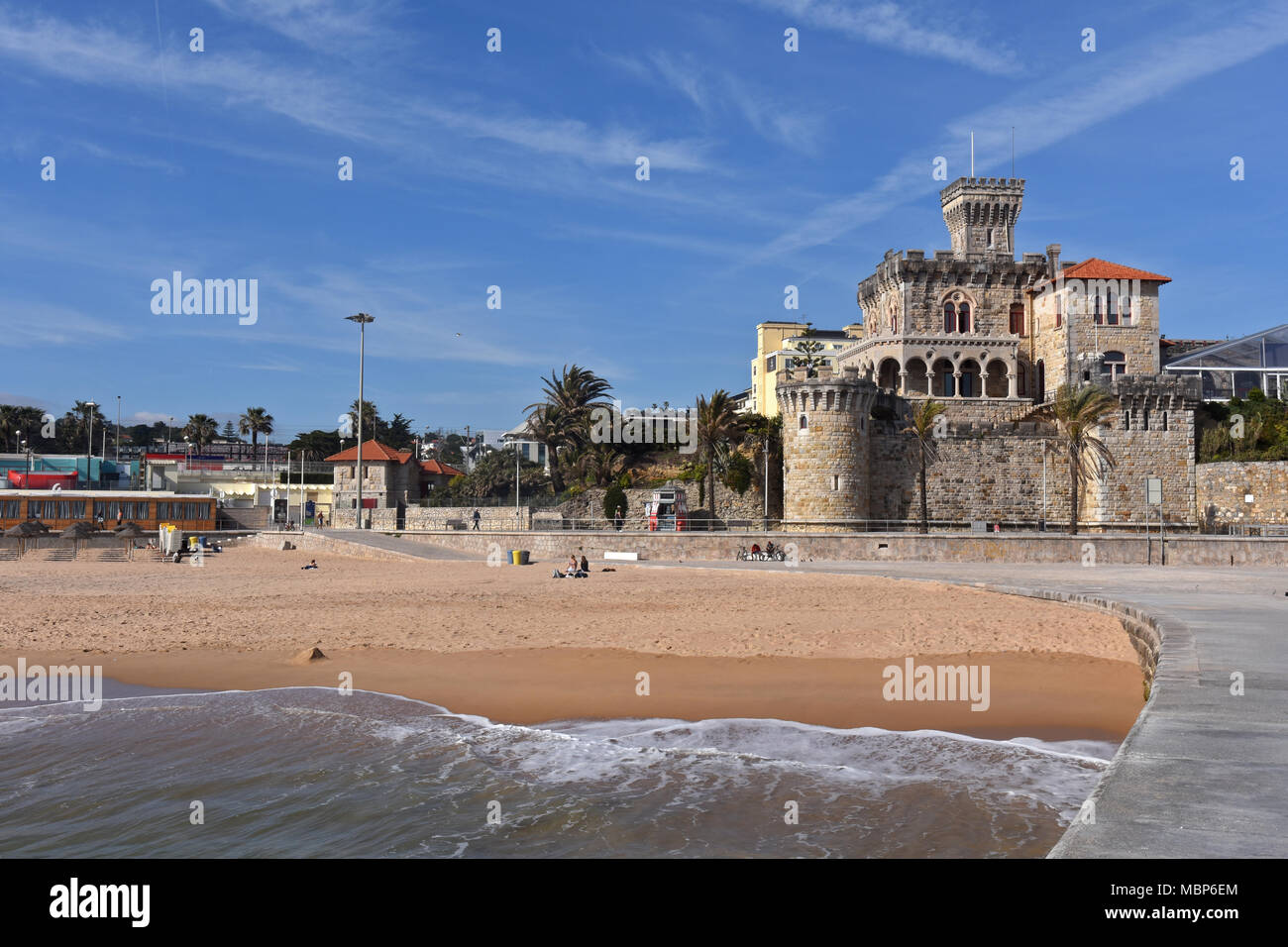 Beach and castle of Estoril, Portugal Stock Photo