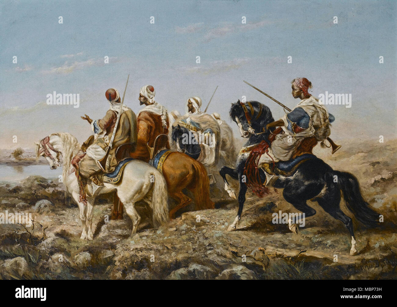 Durieux Alfred - Arab Horsemen Approaching a River Stock Photo