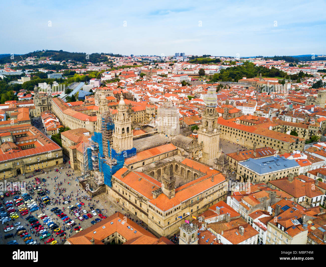 The Cathedral of Santiago de Compostela aerial panoramic view in Galicia, Spain Stock Photo