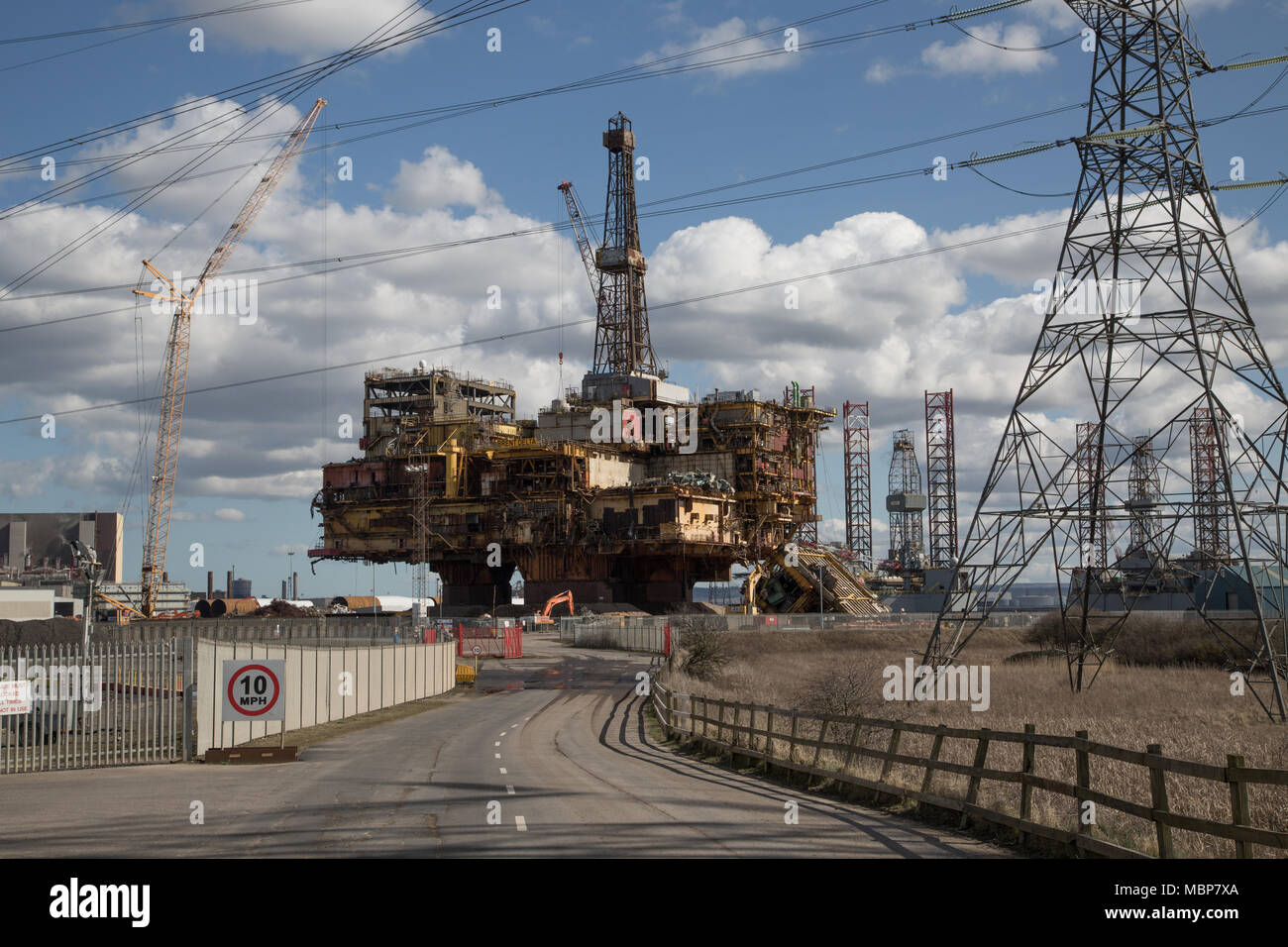 Brent Delta oil platform being dismantled at Seaton Port, Hartlepool. UK Stock Photo