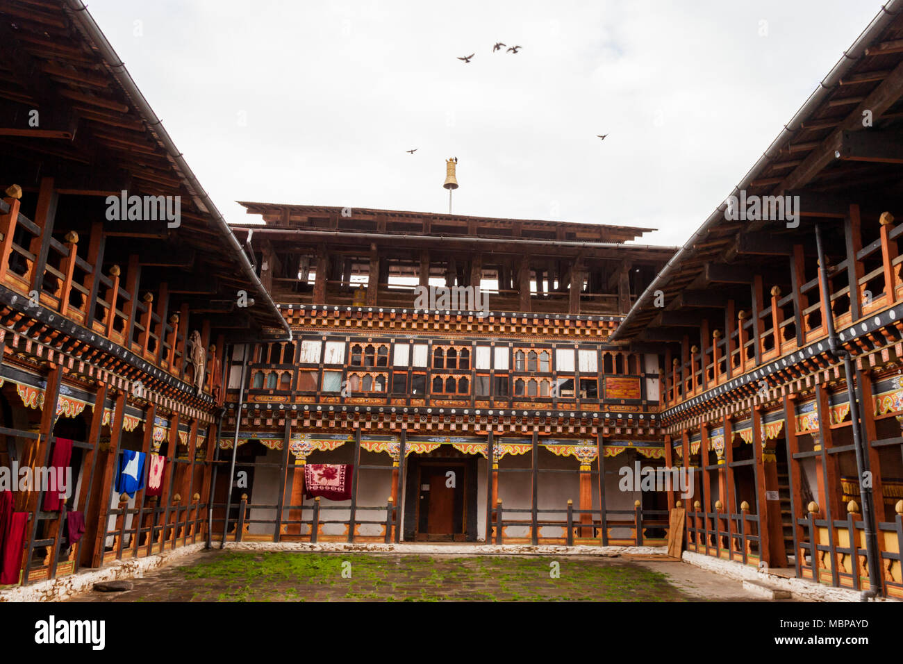 Jakar DZong in Central Bhutan from Bumthang from road trip to Bhutan in Himalayas Stock Photo