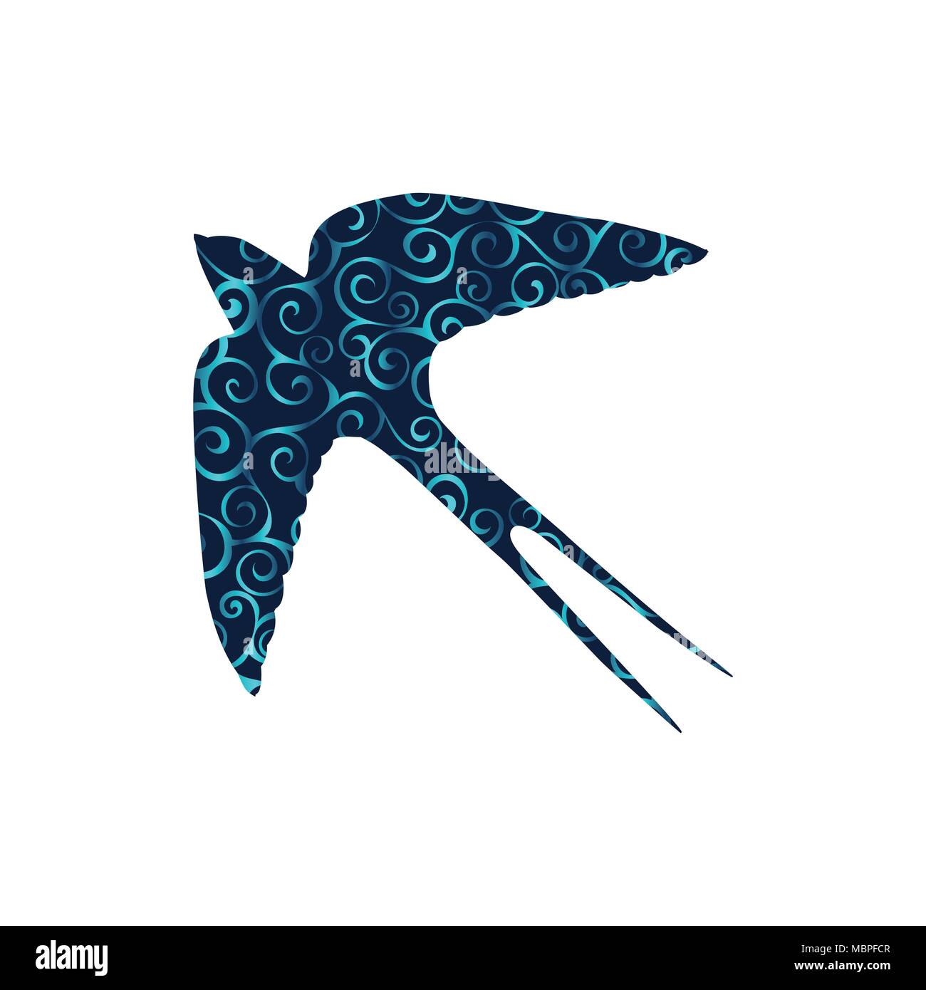 Swallow bird spiral pattern color silhouette animal. Vector Illustrator