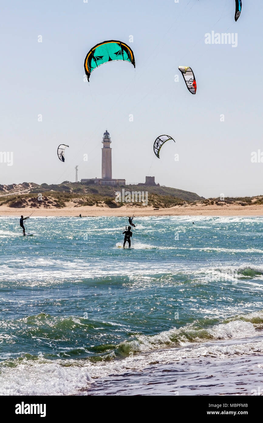 Kite surfing off Cape Trafalgar, Spain. Cape Trafalgar is a headland in the  Province of Cádiz in the south-west of Spain Stock Photo - Alamy