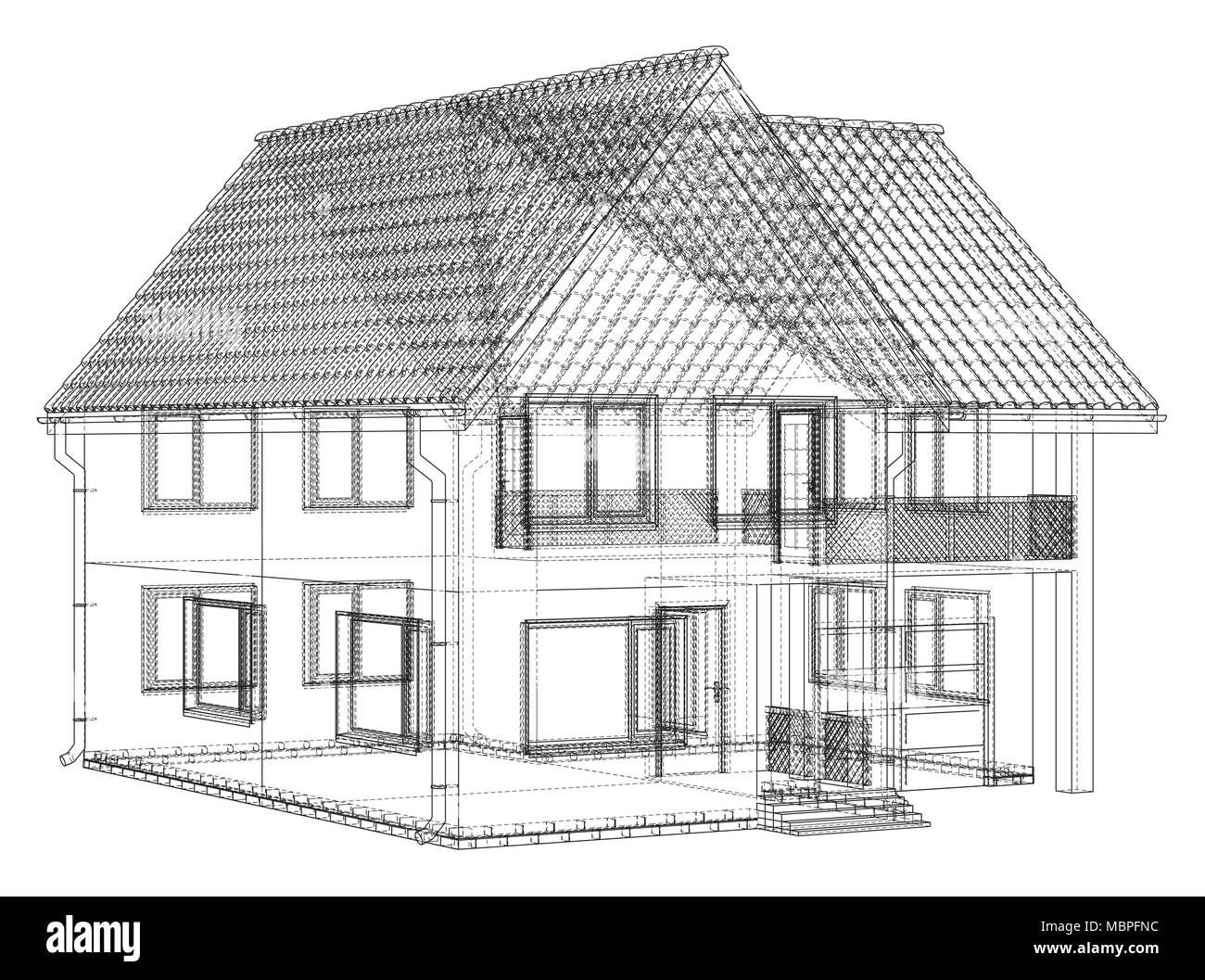House wire blueprint - isolated over a white background Stock Vector