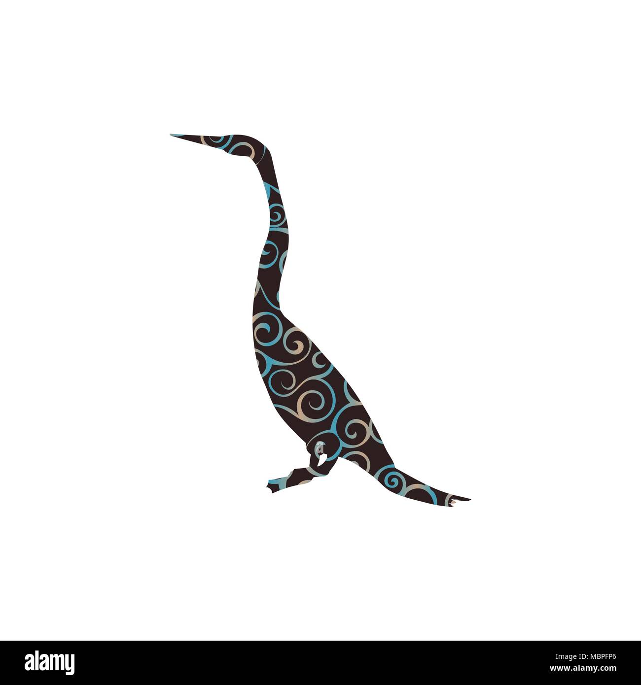 Snakebird anhinga bird spiral pattern color silhouette animal. Vector Illustrator. Stock Vector
