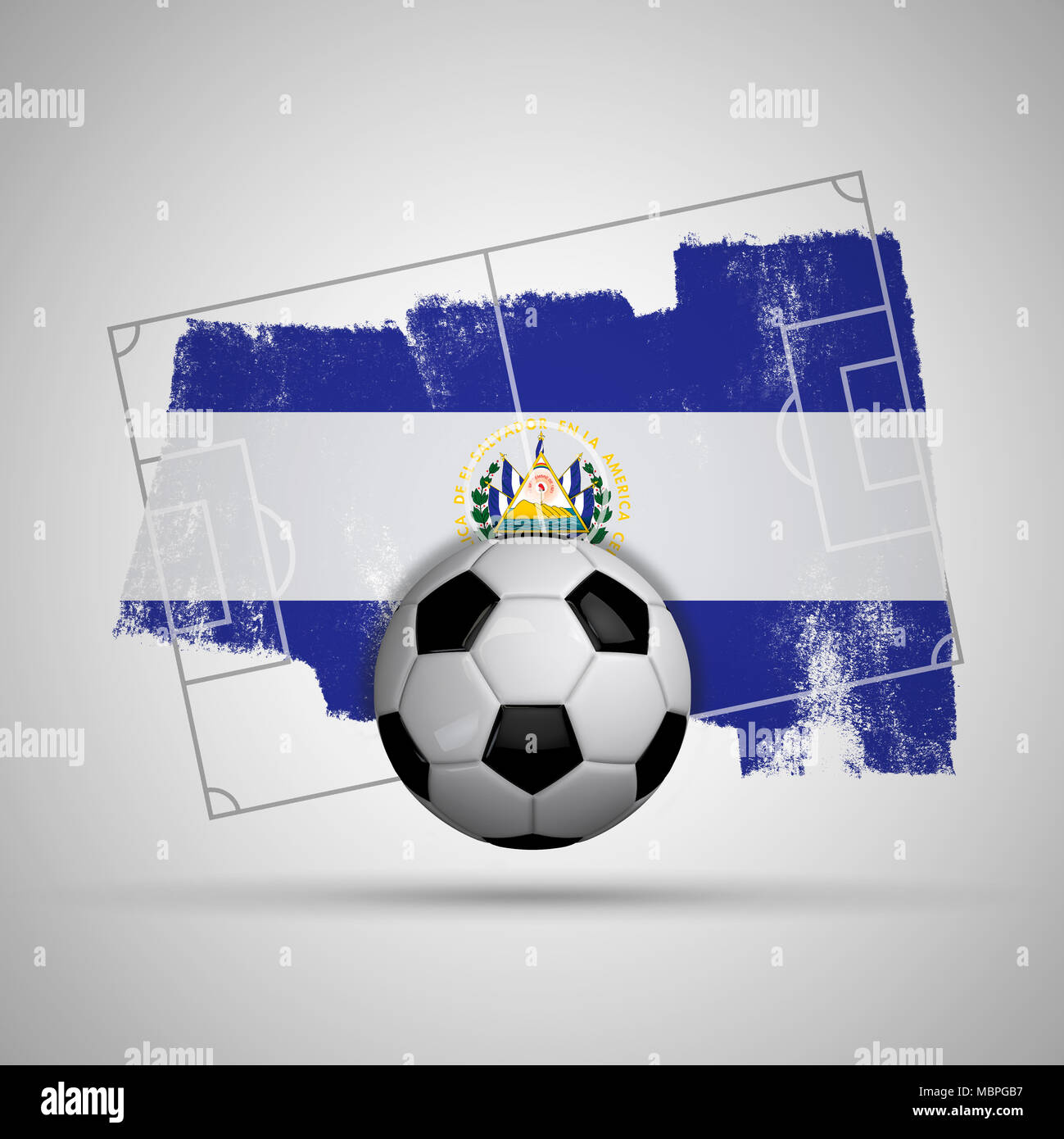 El Salvador flag soccer background with grunge flag, football pitch and