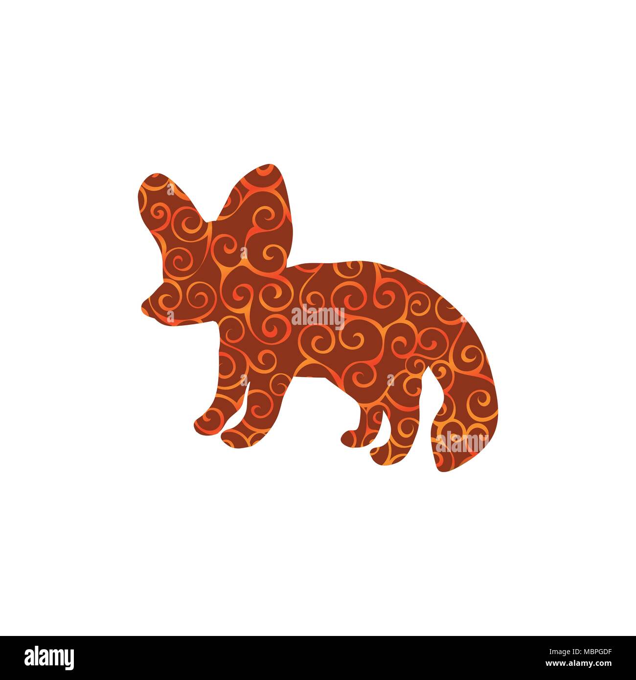 Fennec fox spiral pattern color silhouette animal. Vector Illustrator. Stock Vector