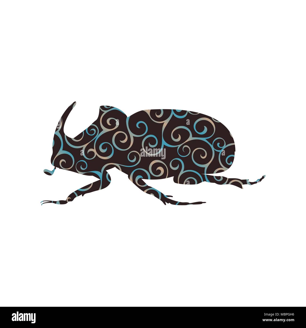 Rhinoceros beetle insect spiral pattern color silhouette animal. Vector Illustrator. Stock Vector