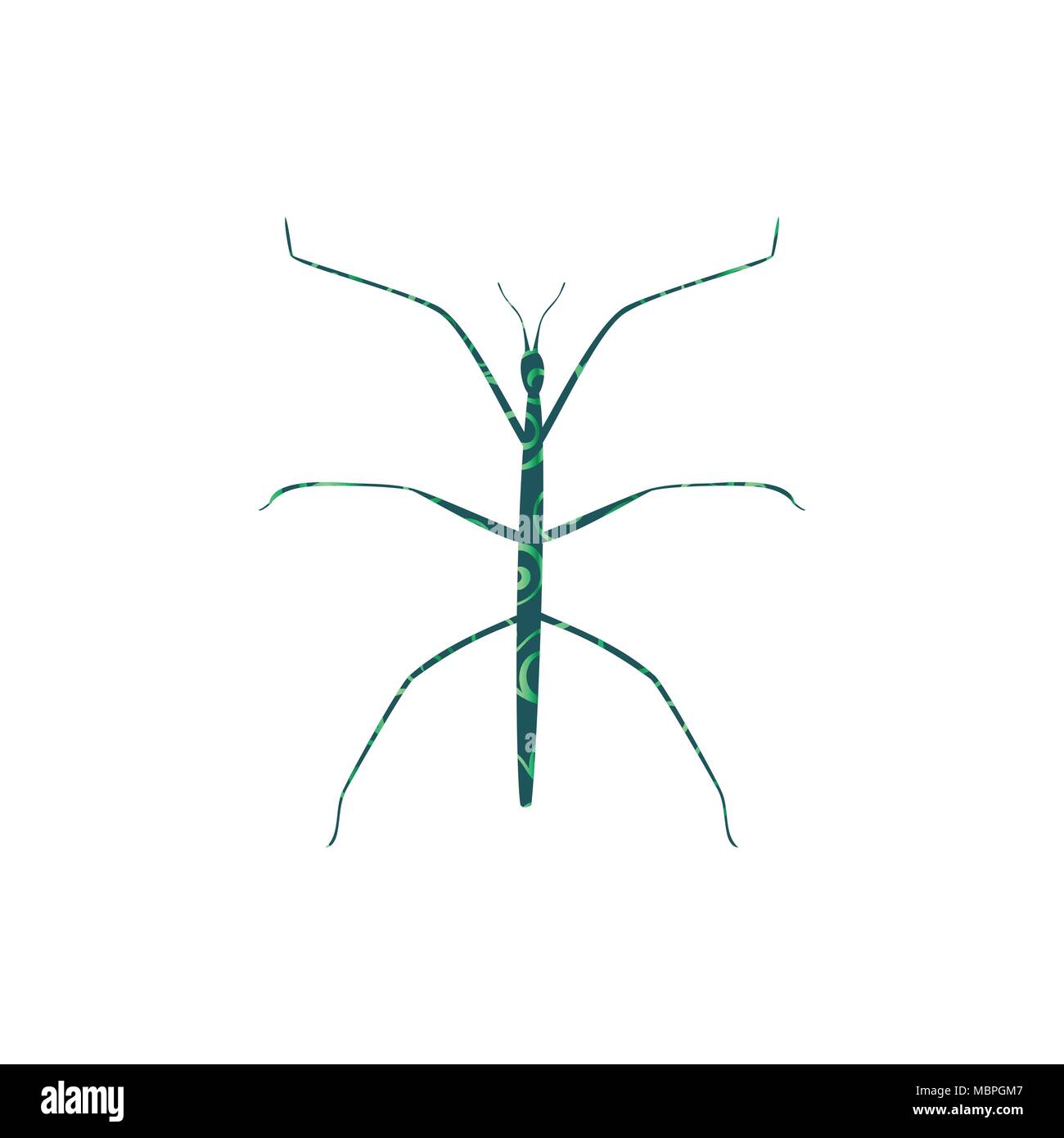 Stick insect spiral pattern color silhouette animal. Vector Illustrator. Stock Vector