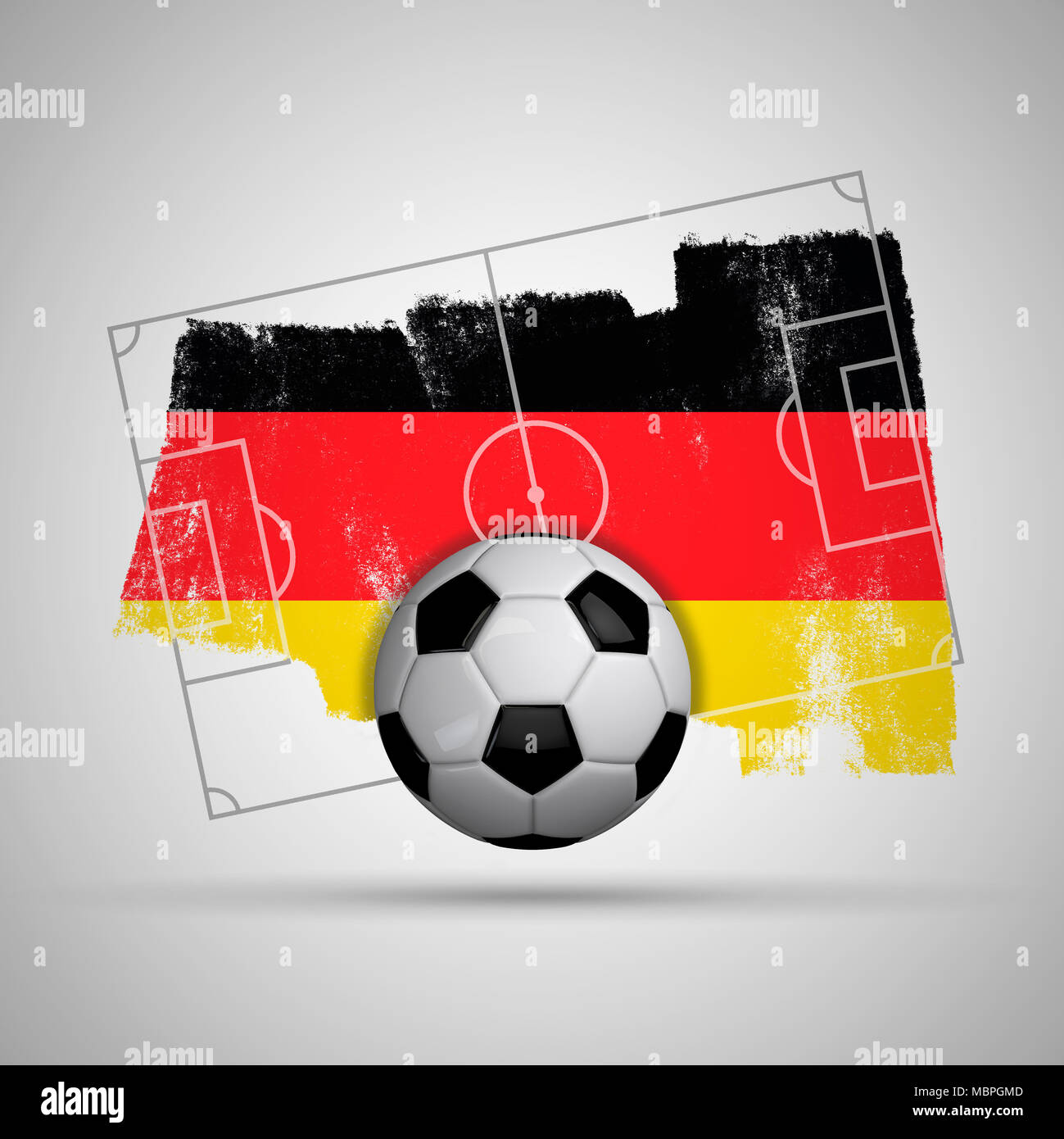 Germany flag soccer background with grunge flag, football pitch and