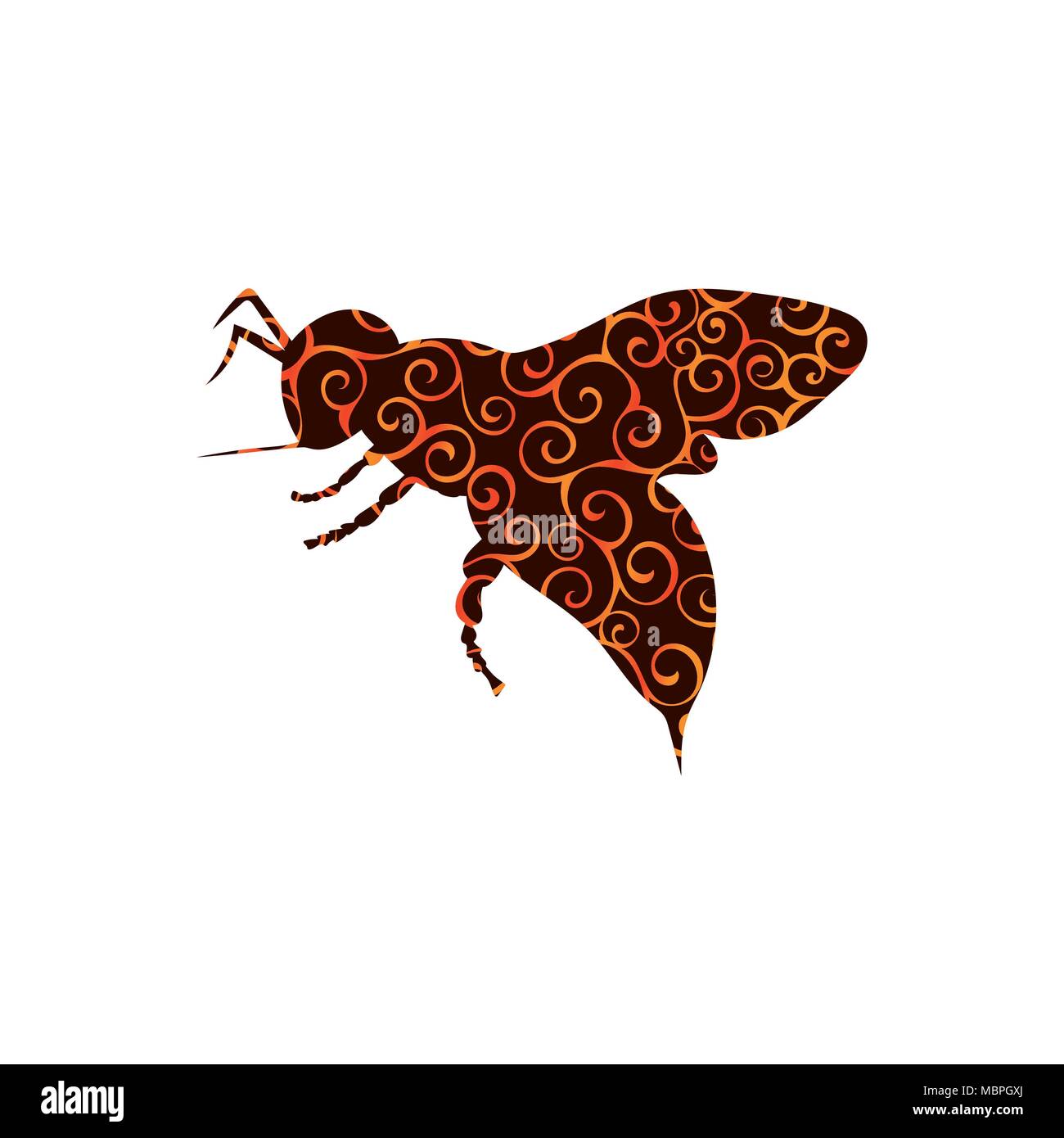 Bee insect spiral pattern color silhouette animal. Vector Illustrator. Stock Vector
