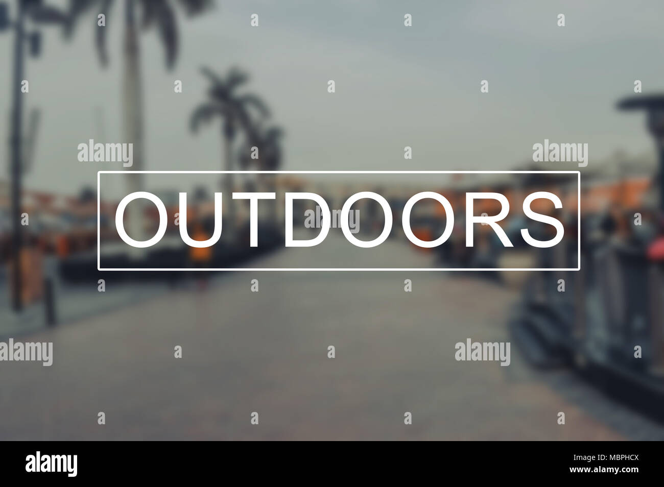 outdoors word with blurring background Stock Photo Alamy