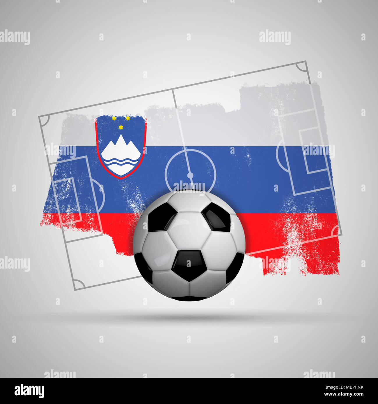 Slovenia flag soccer background with grunge flag, football pitch and