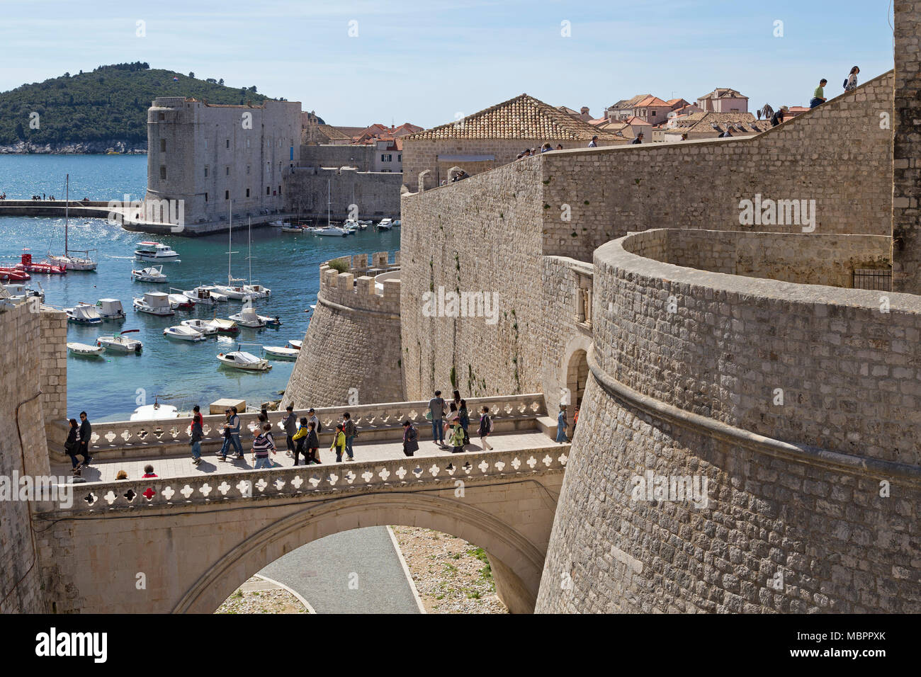 bridge near Ploce Gate, town wall, old town, Dubrovnik, Croatia Stock Photo