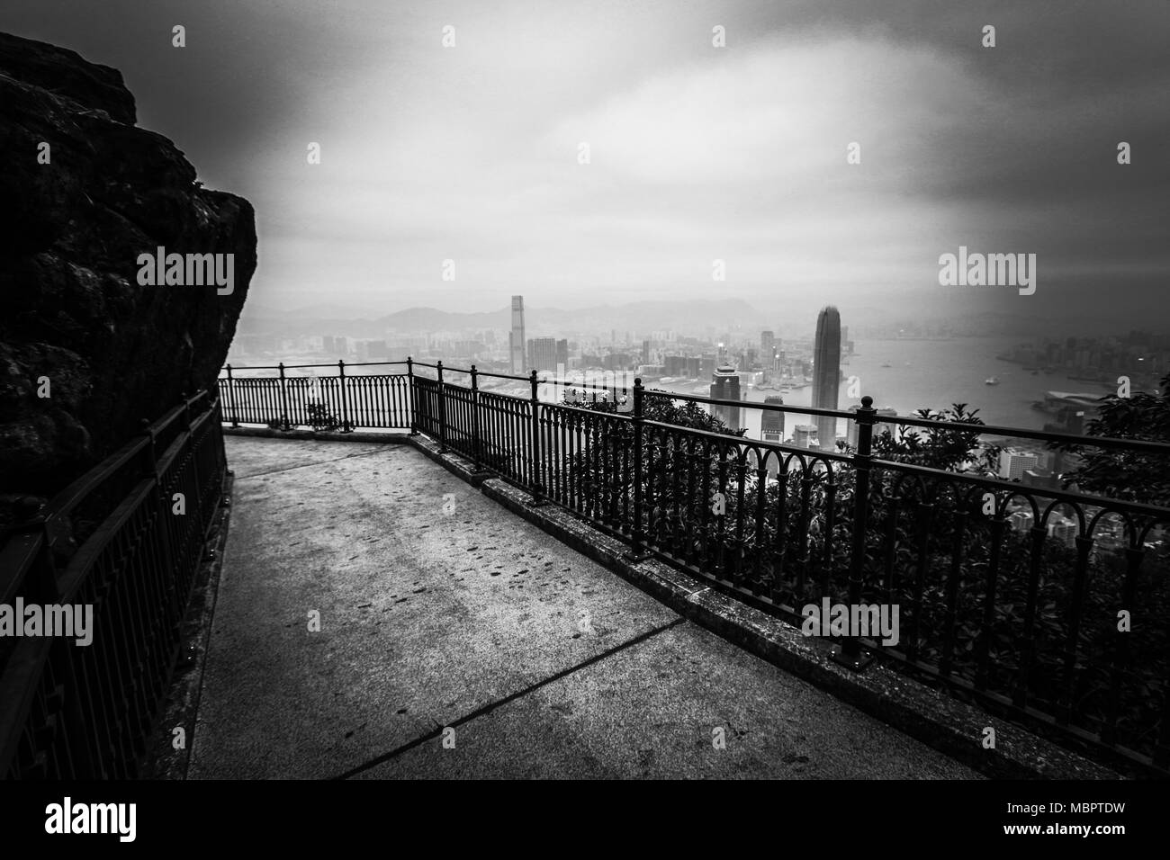 Peak Circle Walk: Skyline of Hong Kong and the Victoria Harbour seen from Victoria Peak on Hong Kong Island - SAR of China Stock Photo