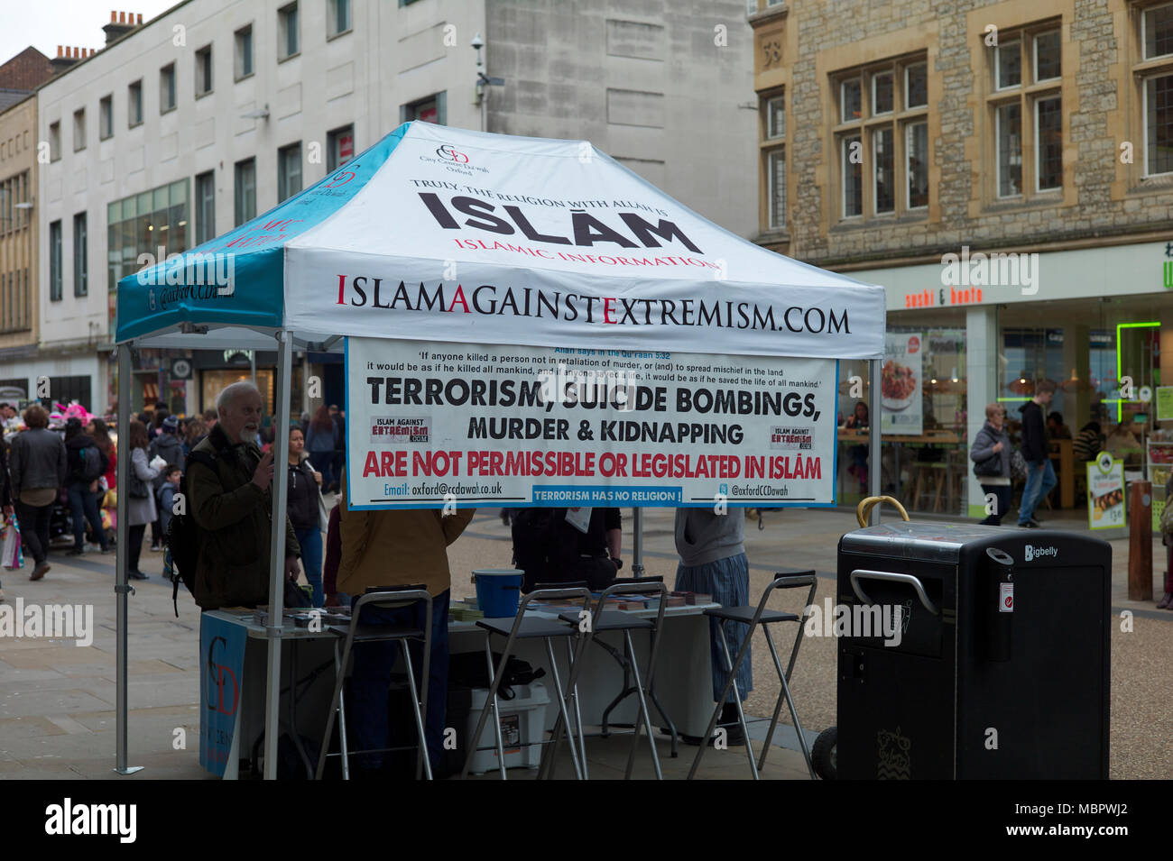 Islam Against Extremism information in Oxford Stock Photo