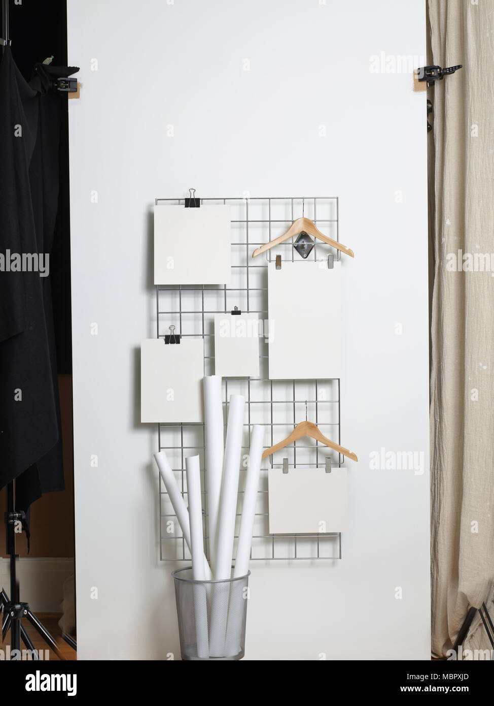 Blank notepads and memos on a hanging board Stock Photo