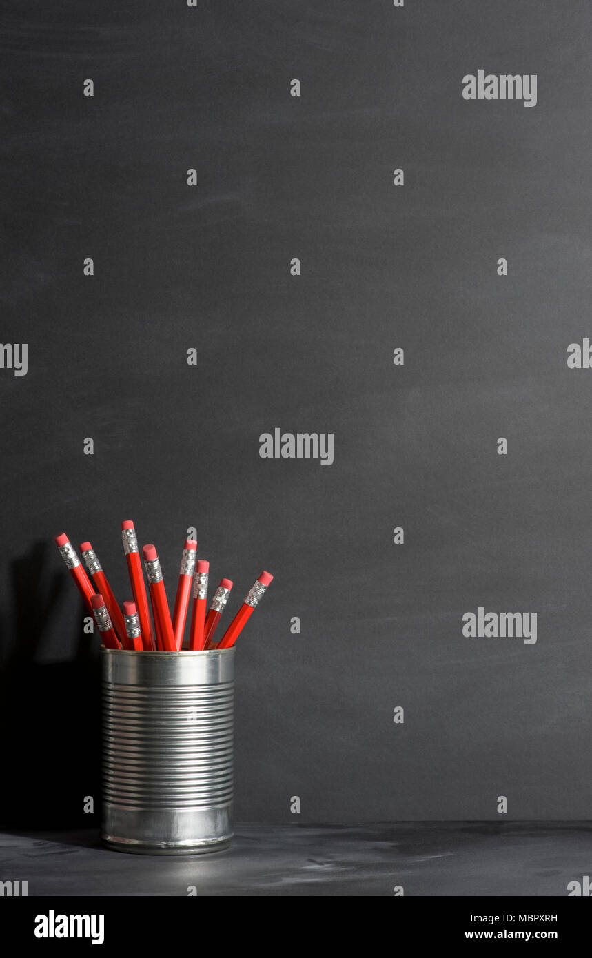 Pencils in a tin Stock Photo