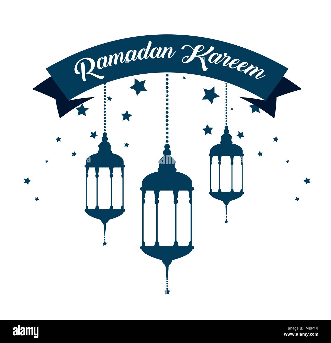 ramadan kareem card with lanterns hanging Stock Vector Image & Art - Alamy