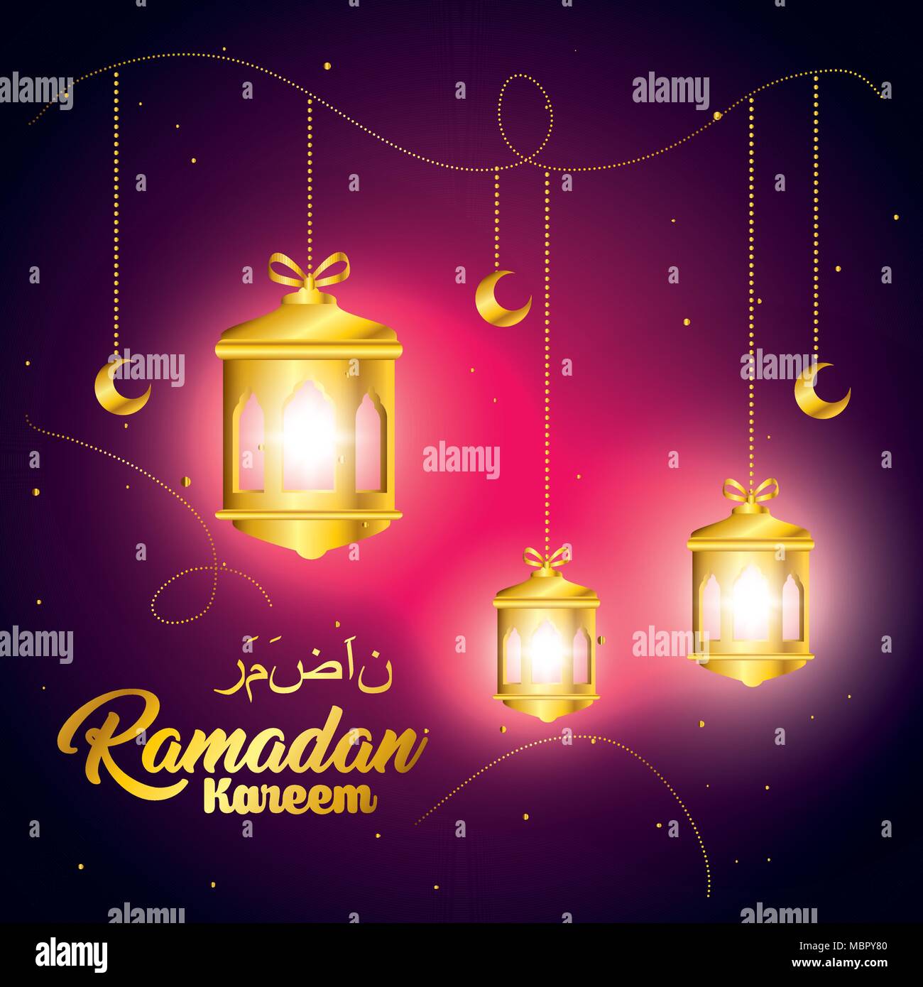 ramadan kareem card with lanterns hanging Stock Vector Image & Art - Alamy