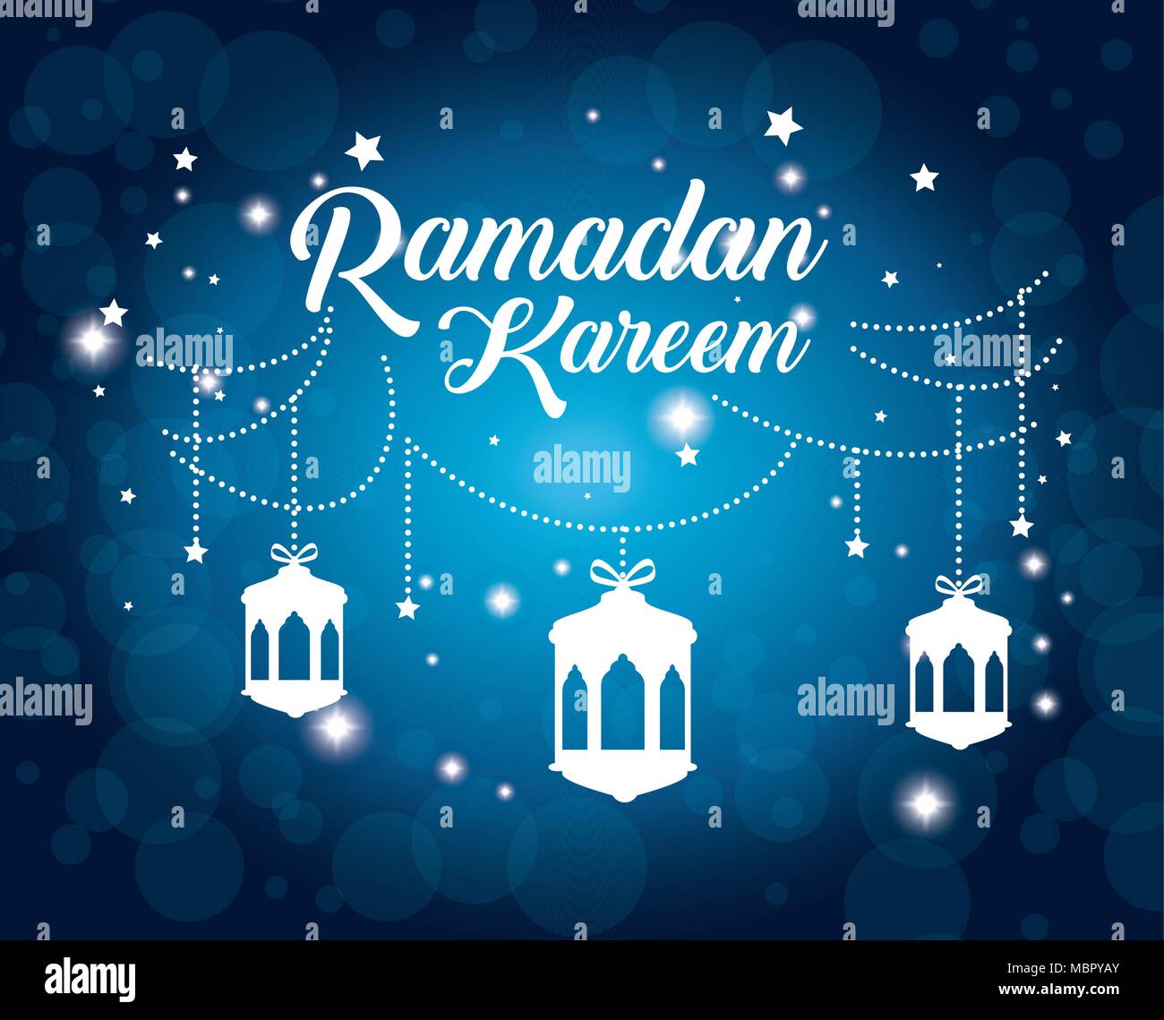 ramadan kareem card with lanterns hanging Stock Vector Image & Art - Alamy