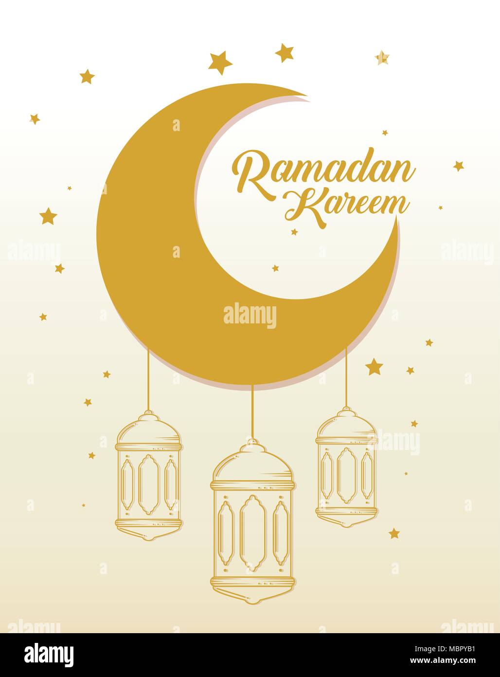 ramadan kareem card with lanterns hanging and moon Stock Vector Image ...