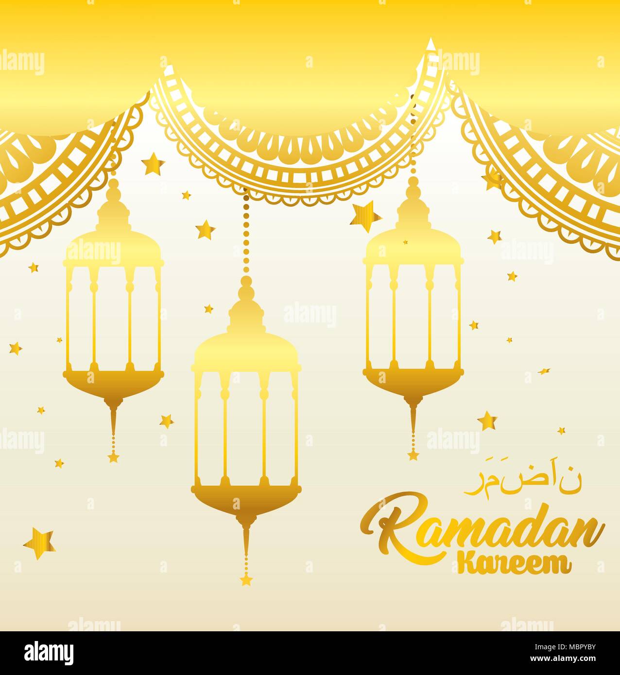 ramadan kareem card with lanterns hanging Stock Vector Image & Art - Alamy
