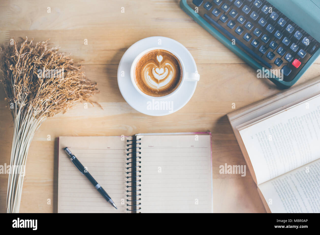 Retro reporter working at the table, top view Stock Photo - Alamy