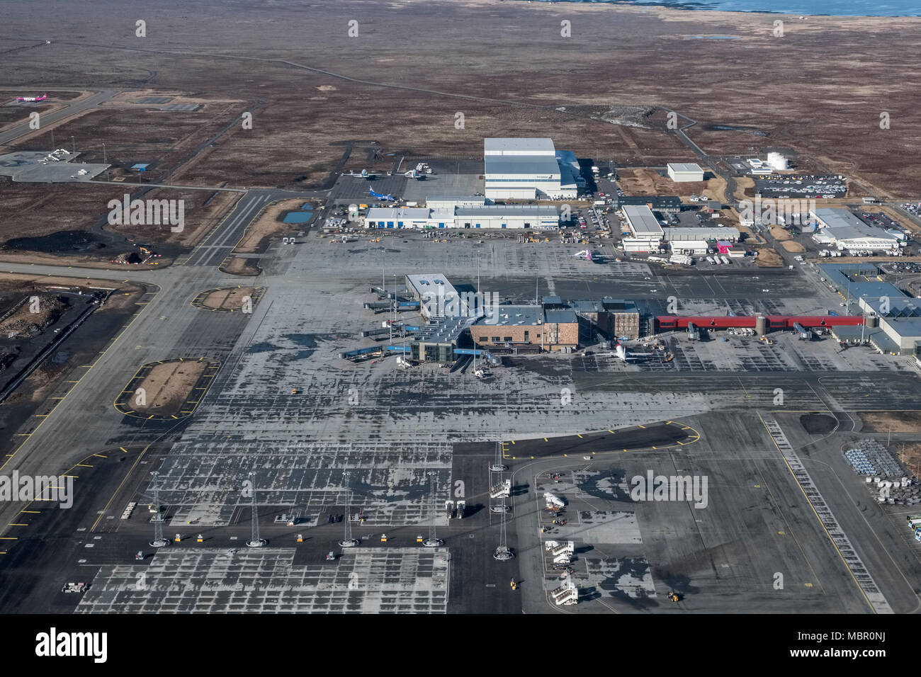 Aerial view of Keflavik Airport, Reykjavik, Iceland. It was first built by the US military during the Second World War Stock Photo