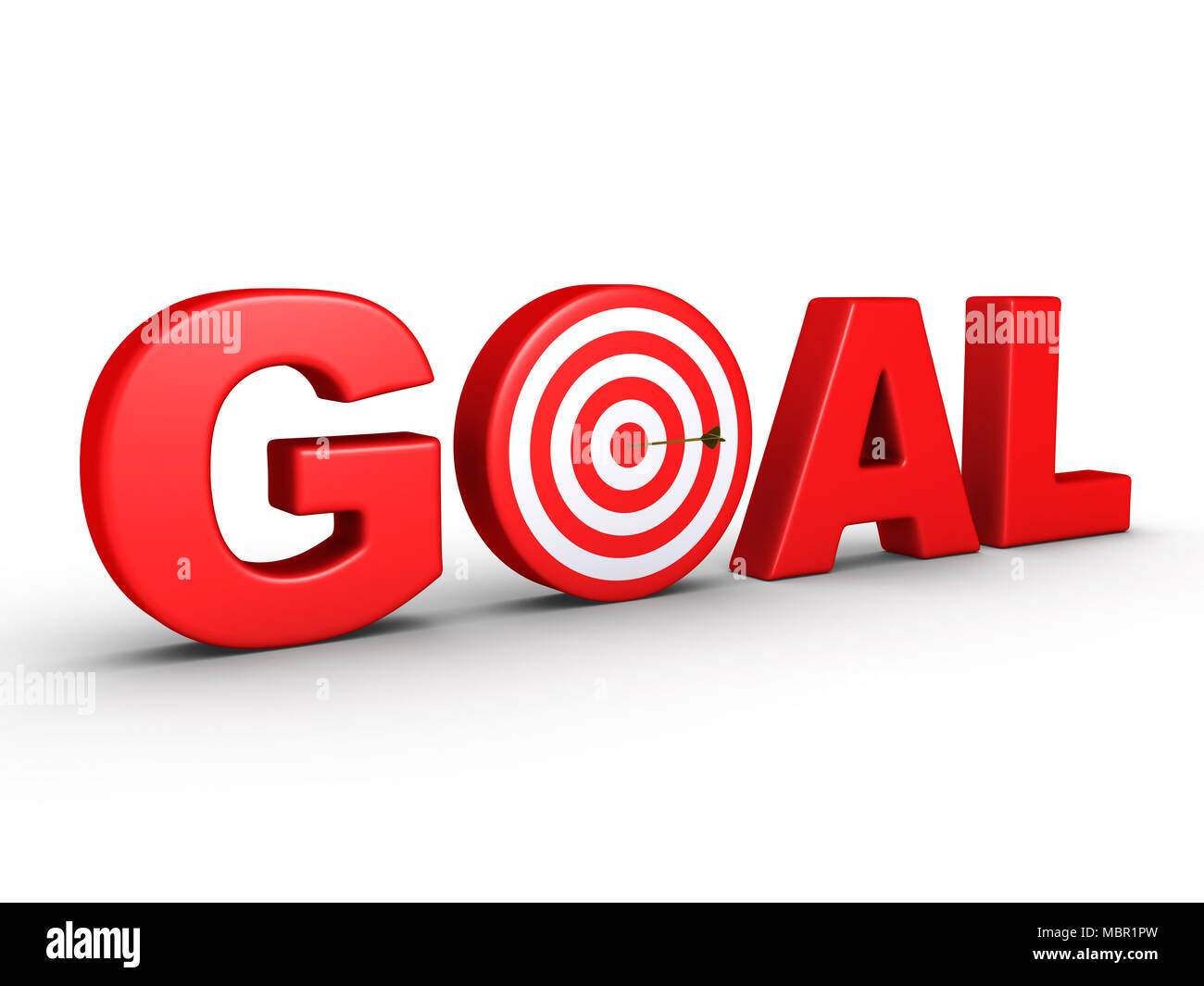 3d red word GOAL as a target and an arrow at the center Stock Photo - Alamy