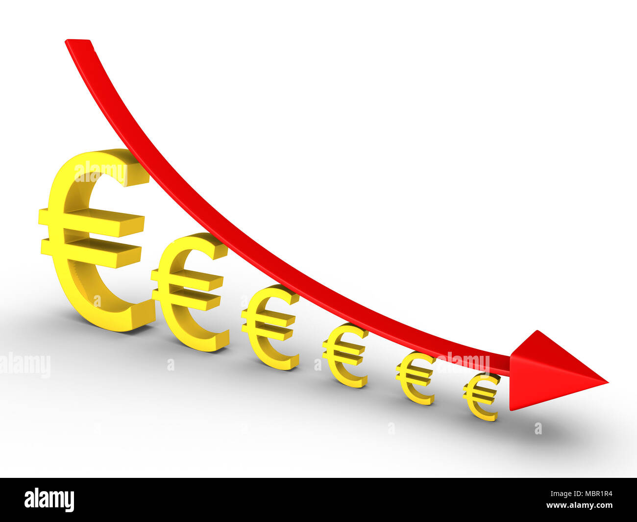 3d graph falling and euro signs are getting smaller Stock Photo - Alamy