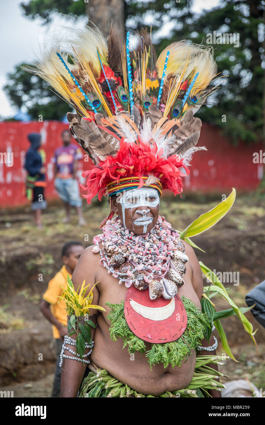 A woman with traditional costume at Mount Hagen Cultural Show, Papua New Guinea Stock Photo